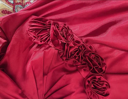 Red delicate floral long elegant satin ball gown evening dress gh4436