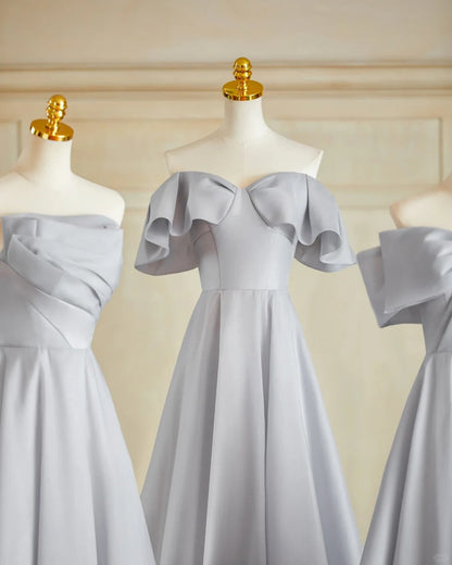 Silver Gray Elegant Fashion Long Satin Ball Gown Evening Dress Party Dress Bridesmaid Dresses Prom Dress gh3997