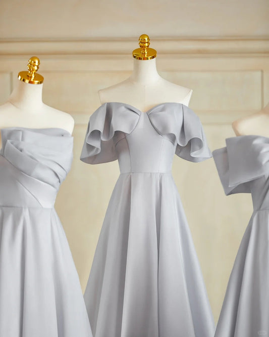 Silver Gray Elegant Fashion Long Satin Ball Gown Evening Dress Party Dress Bridesmaid Dresses Prom Dress gh3997