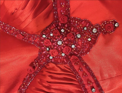 Red Vintage Floral Long Satin Prom Dress Birthday Party Dress Evening Dress gh4413