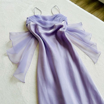 Purple/Mint Green Elegant Spaghetti Strap Long Tulle Ball Gown Evening Dress Party Dress gh3304