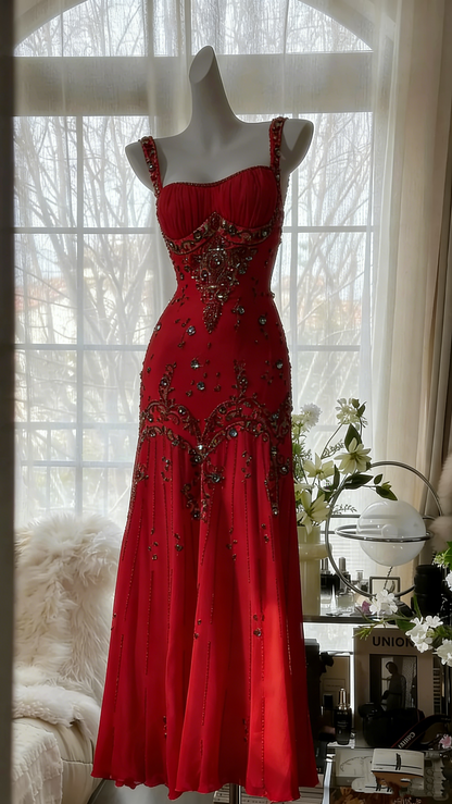 Vintage Ivory Beaded Chiffon Mermaid Prom Dress P3293
