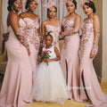 Mermaid Bridesmaid Dress Side Split Illusion Long Sleeves Appliques Wedding Party Dress African Maid Of Honor Gowns