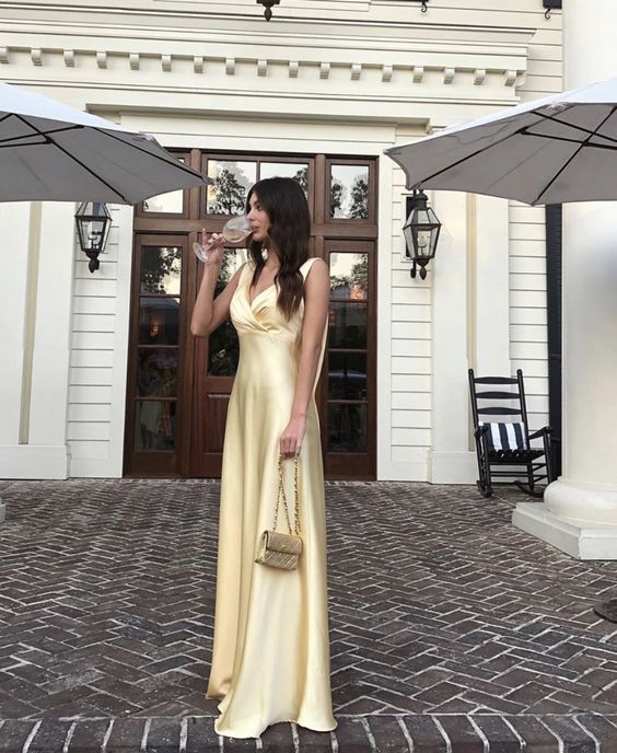 Classy Prom Dresses Long Yellow A-line Satin Party Dress for Women