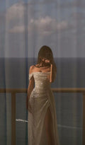 Off Shoulder Sequin Side Slit Long Evening Prom Dresses Wedding Dresses