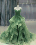 Sage Green Quinceanera Dresses Layered Tulle Ruffles Prom Dress