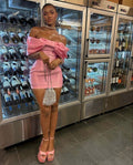 Cute Pink Off-the-shoulder Bow Design Sheath Short Party Dress Cocktail Dress Homecoming Dress TP4423