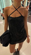Black Sheath Graduation Dress Sequin Short Prom Dresses