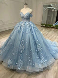 Gorgeous Blue Sweetheart Applique Sweet 16 Quinceanera A-Line Floor-length Prom Dress Birthday Dress Evening Dress Ball Gown TP4413