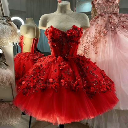 Chic Pink Prom Dresses Hand Made Flowers 18th Birthday Outfits P1841