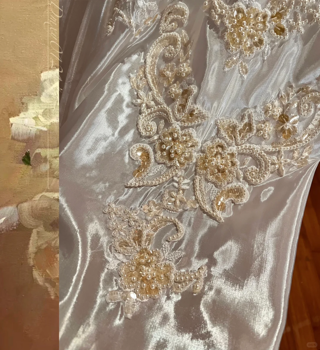 Vintage Ivory Off-the-Shoulder Embroidery Puff Sleeves Wedding Dress TP5453