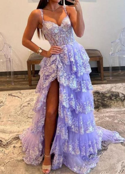 A-Line Sweetheart Neck Tulle Sequin Navy Blue Long Prom Dress P631