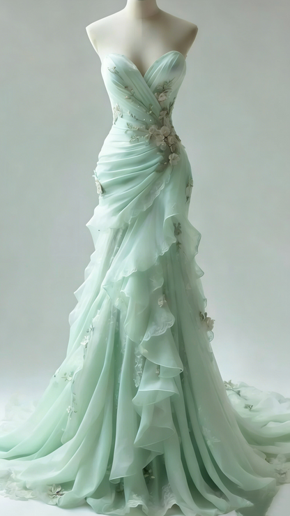 Ivory Vintage Floral Long Tulle Ball Gown Wedding Dress gh4955