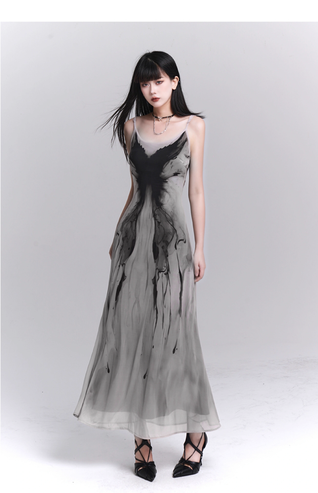 Women Fashion Design Sense Seaside Party Grey Spaghetti Strap Dress TP2918