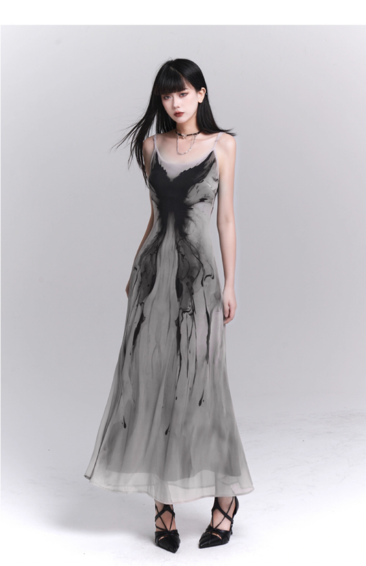 Women Fashion Design Sense Seaside Party Grey Spaghetti Strap Dress TP2918