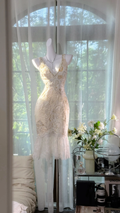 Vintage Ivory Lace Homecoming Dress Shiny Sequin V-neck Sheath Party Dress Cocktail Dress TP4553