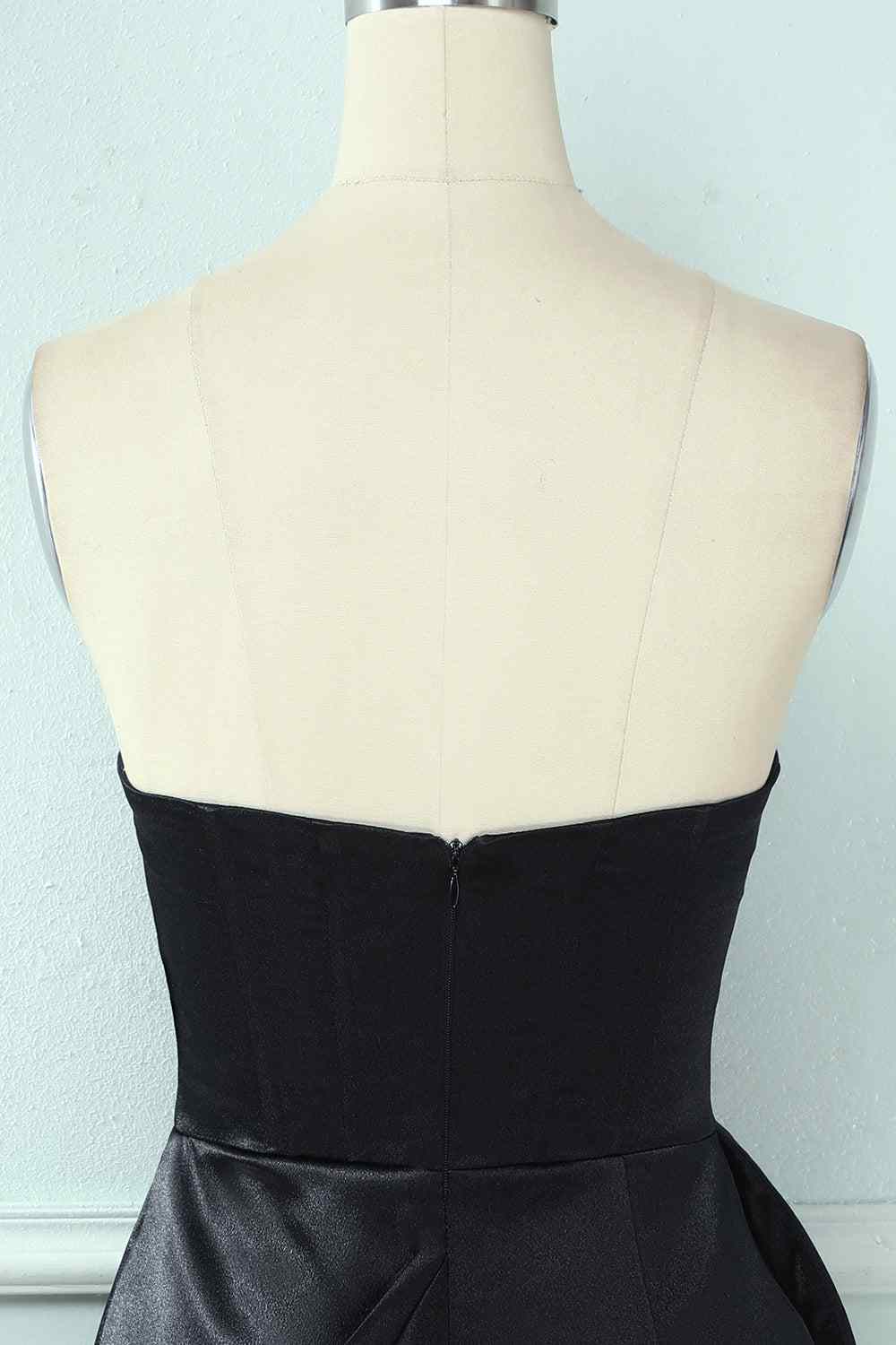 Black Sheath Strapless Sweetheart Pleated Leather Mini Homecoming Dress