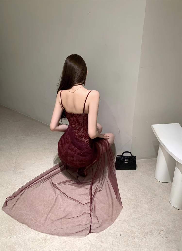New Sexy Design Lace Mesh Slim Spaghetti Strap Dress TP2962