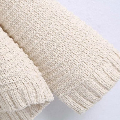 New white V-neck retro fashion long-sleeved hooded loose drawstring knitted hoodie pullover female casual sweater top 7281