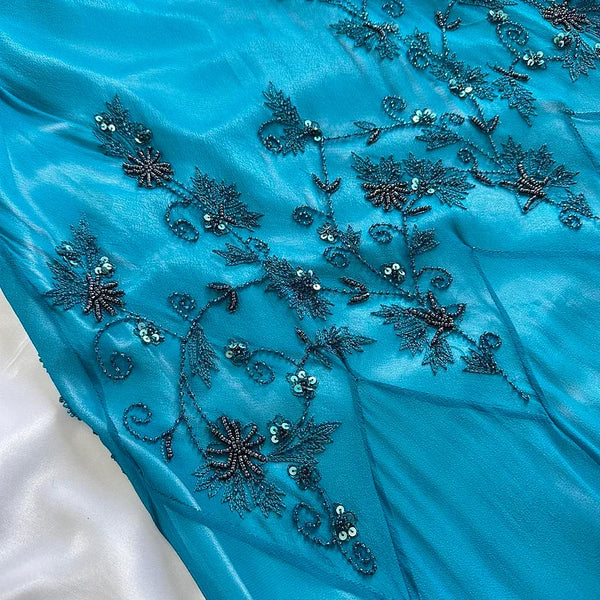 Blue fashion elegant delicate beading spaghetti straps long chiffon elegant ball gown evening dress party dress gh3493