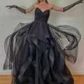 Fairytale Evening Dresses with Gloves Tiered Ball Gown