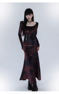Elegant Design Sense Wine Red Velet Long-sleeved Dress TP2923