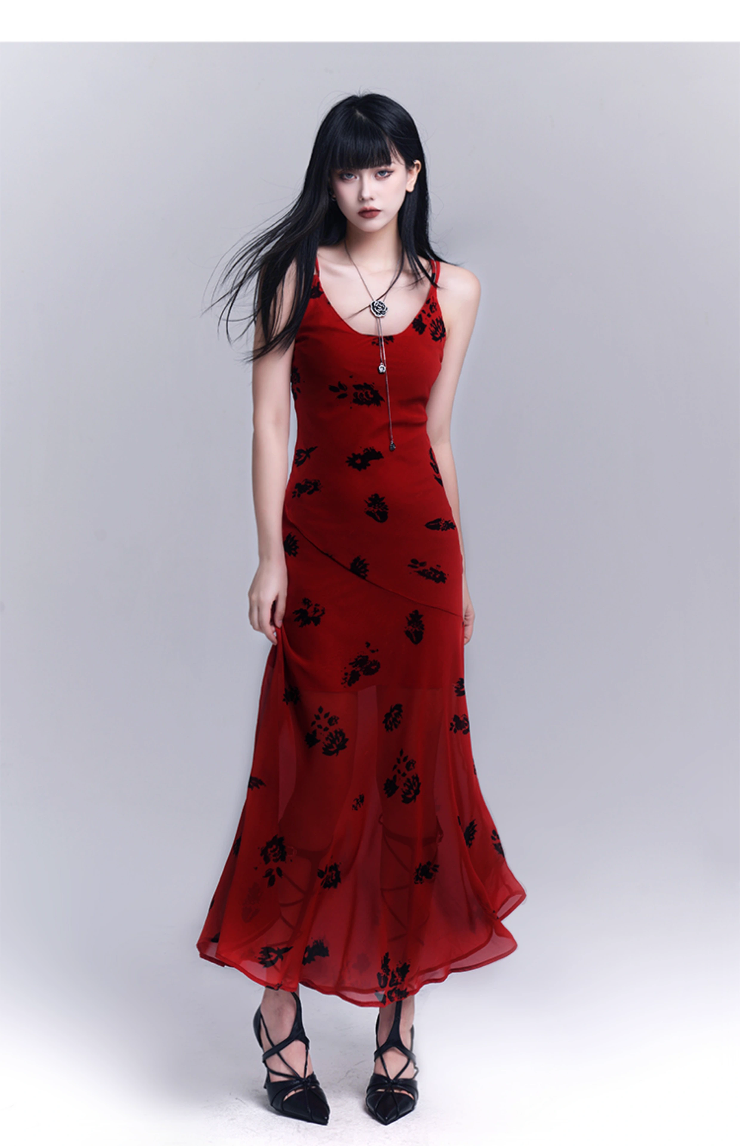 Simple Fashion Floral Pattern Design Spaghetti Strap Dress TP2948