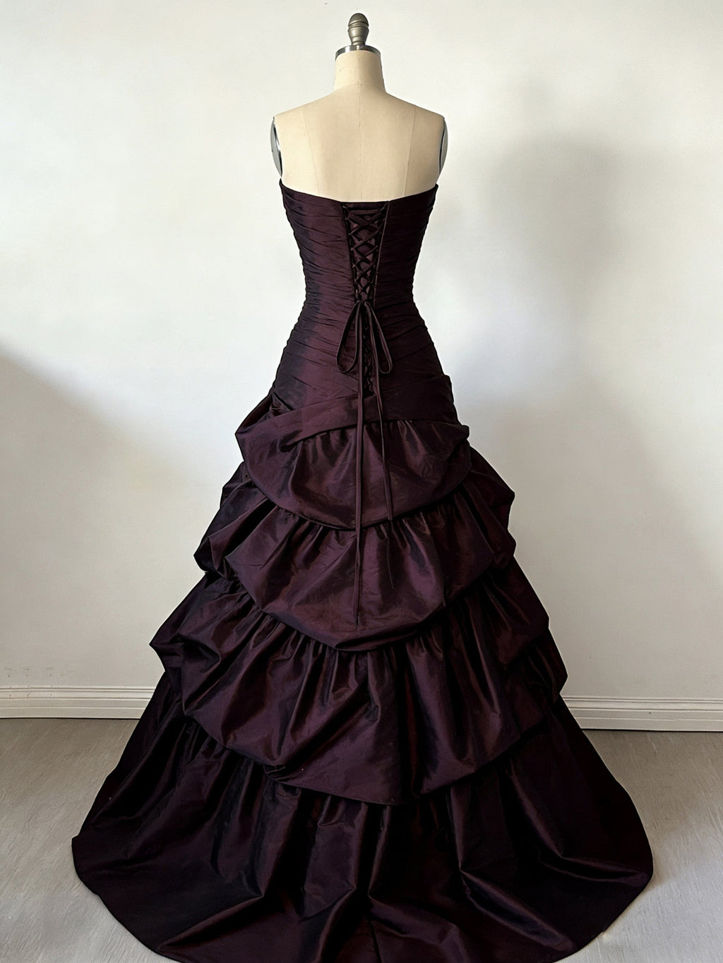 A-Line Sweetheart Ruched Bodice Ruffles Maroon Long Prom Dress