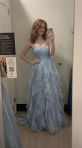 Vintage Light Blue Sweetheart Strapless Ruffled Tulle Quinceanera Ball Gown TP5935