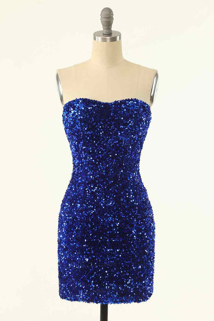 Sheath Strapless Sequins Mini Homecoming Dress