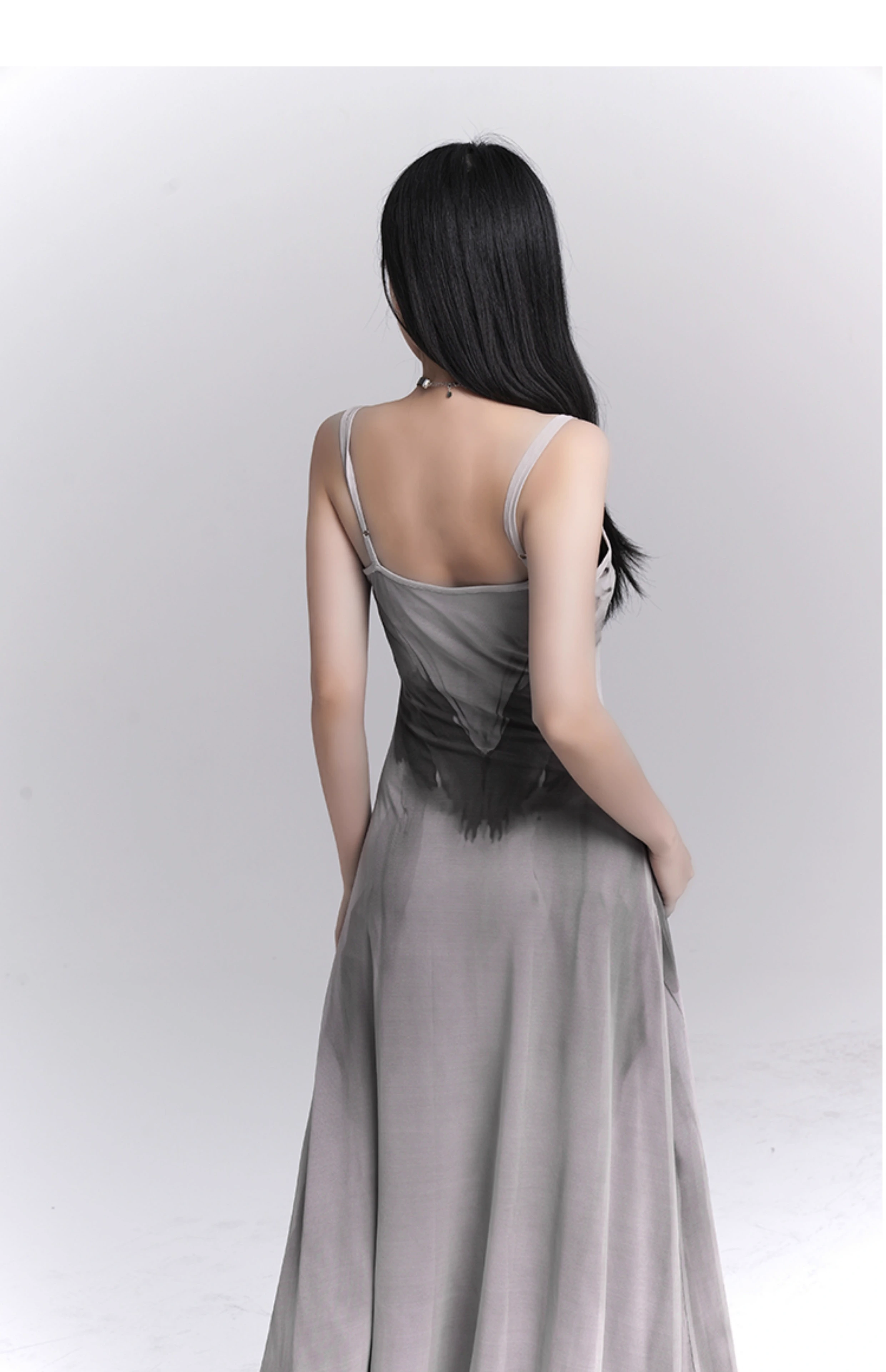 Women Fashion Design Sense Seaside Party Grey Spaghetti Strap Dress TP2918