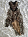 Vintage Leopard Print Strapless Ruffled Homecoming Dress Party Dress Cocktail Dress TP4691