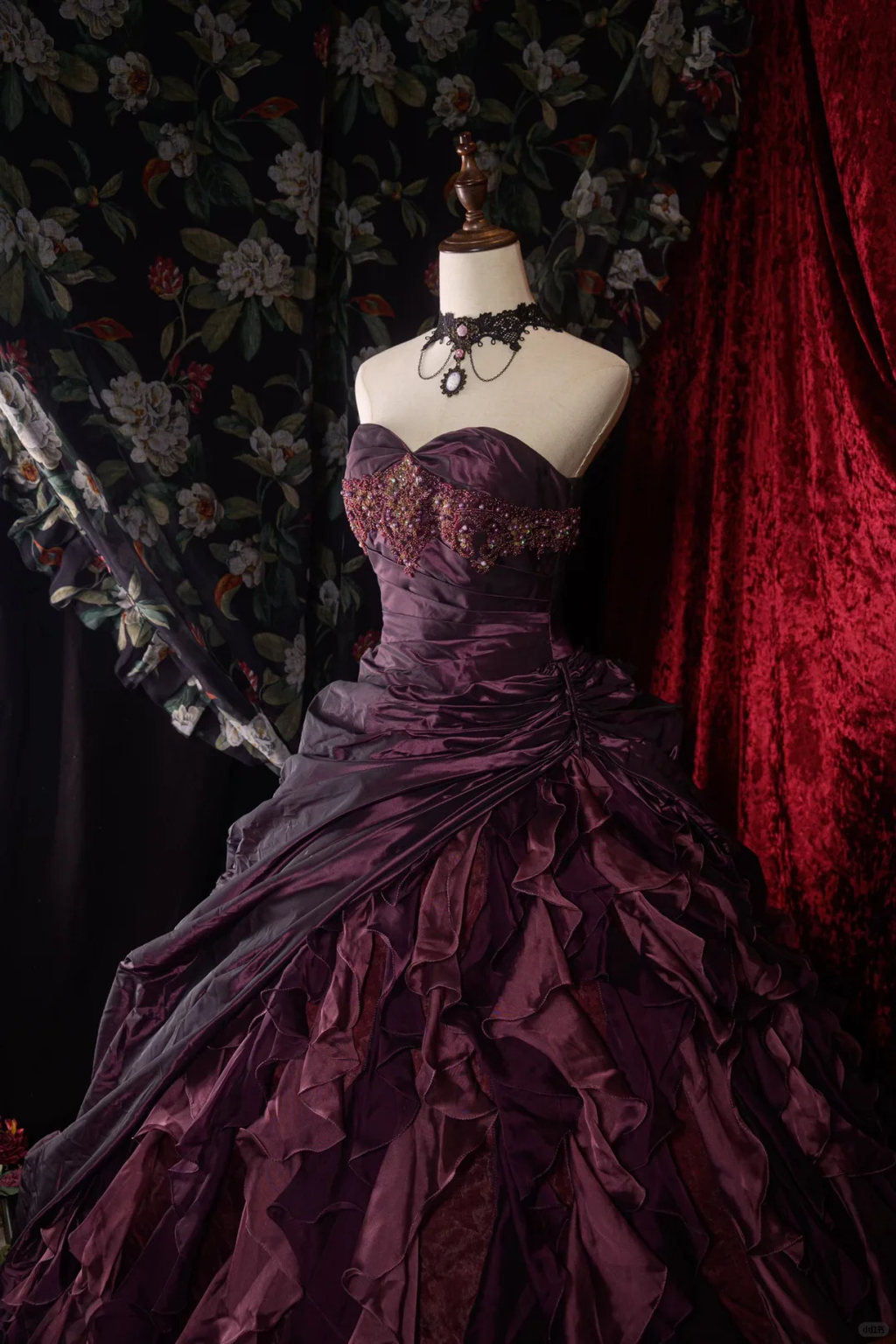 Glamorous Purple Sweetheart Strapless Satin Beaded Ruffled Sweet 15 Quinceanera Ball Gown TP5433