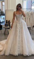 Romantic Sleeveless Square Neck Floral Lace A-Line Wedding Dress TP5920