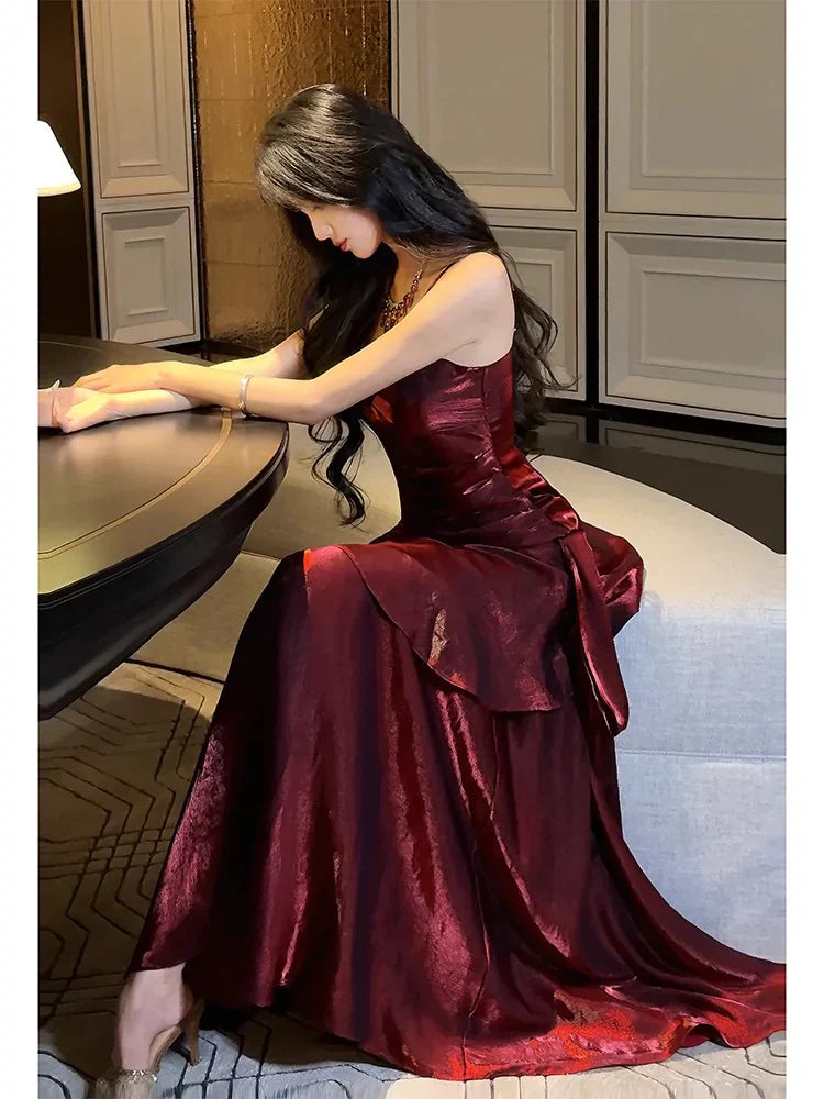 Burgundy/Green Chic Sweet Long Ruffled Ball Gown Evening Dress Party Dress gh4318