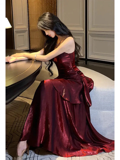 Burgundy/Green Chic Sweet Long Ruffled Ball Gown Evening Dress Party Dress gh4318