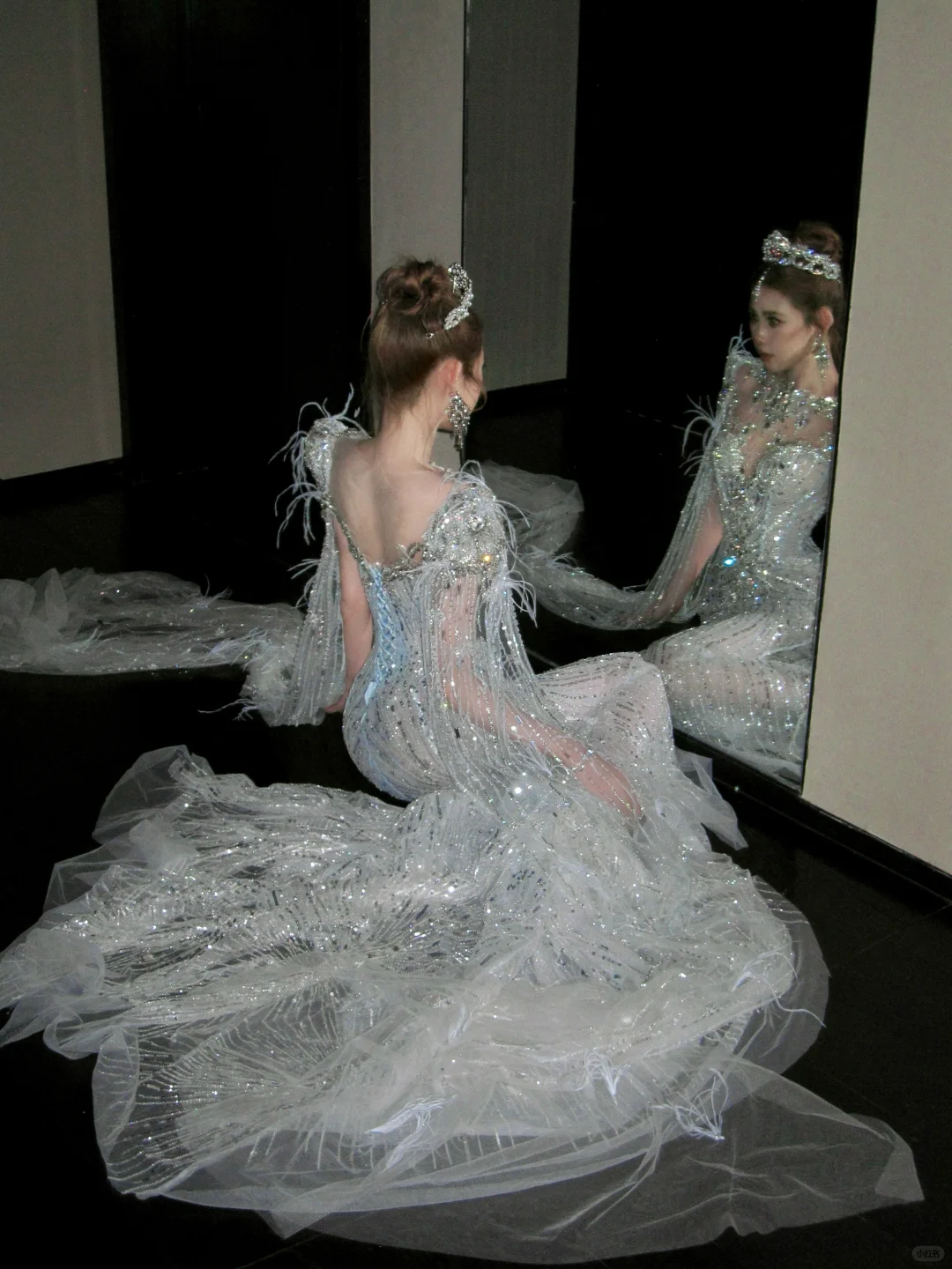 Elegant Glittering Silvery Beaded Sequined Design Mermaid Wedding Dress TP4236