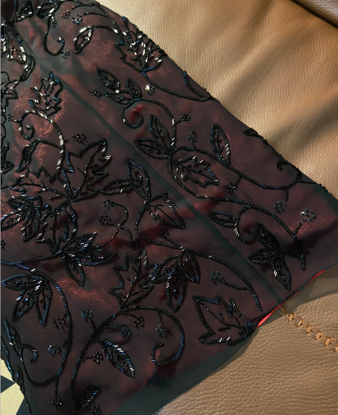 Vintage Burgundy Halter Neck Slim Fit Black Bead Leaf Pattern Tulle Long Prom Dress Evening Dress P4789