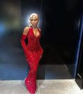 Enchanting Glittering Sequin Beaded Mermaid Halter-neck Prom Dress Party Dress Evening Dress TP4508