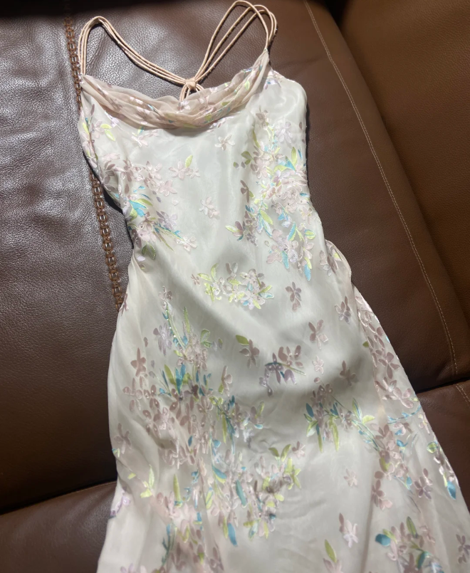 Beautiful Apricot Cowl Neck Colorful Floral Chiffon Long Prom Dress Birthday Dress P4795