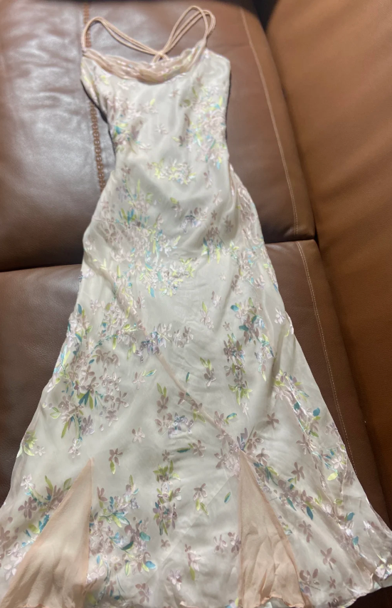 Beautiful Apricot Cowl Neck Colorful Floral Chiffon Long Prom Dress Birthday Dress P4795