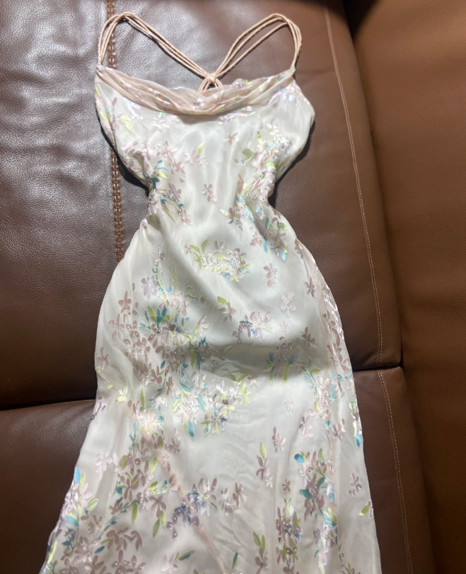 Beautiful Apricot Cowl Neck Colorful Floral Chiffon Long Prom Dress Birthday Dress P4795