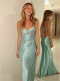 Elegant Satin Mermaid Spaghetti Strap Prom Dress TP5823