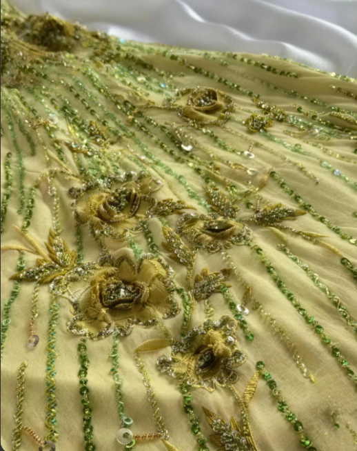 Vintage Yellow Halter Neck 3D Floral Beaded Embroidered Irregular Ruffled Chiffon Long Prom Dress Birthday Dress P4799