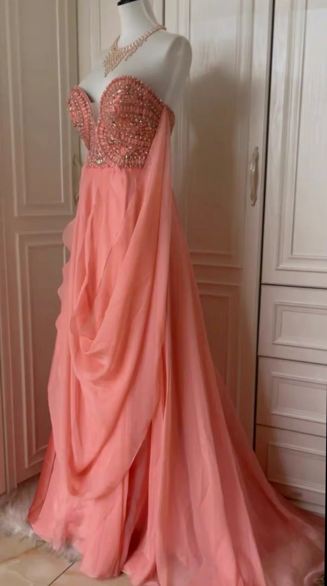 ✨Pink Fantasy Greek Goddess Long Chiffon Ball Gown Evening Gown gh4269