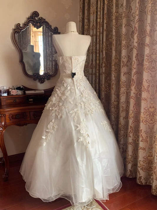Ivory Strapless Sequin Fitted Waist Voluminous Skirt Prom Gown, Birthday Dress, Bridal Wedding Gown gh7269