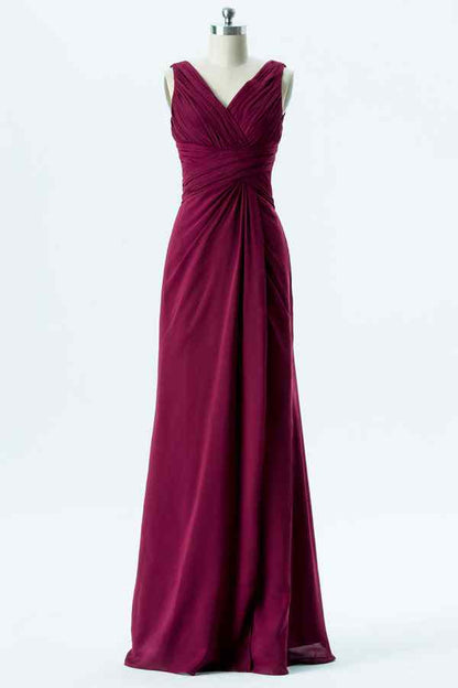 Orchid A-line Chiffon Crisscross Pleated Long Bridesmaid Dress