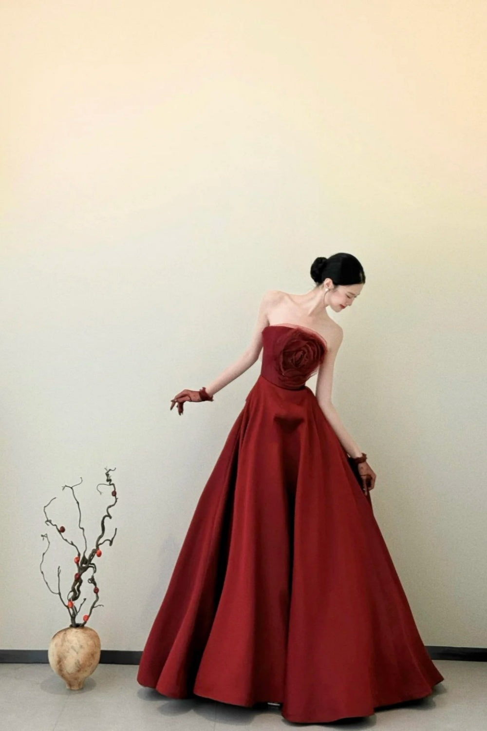 girlhomeshops- Red Long Sleeve Off-The-Shoulder Bodycon Satin Floor-Length Ball Gown Prom Dress gh5962