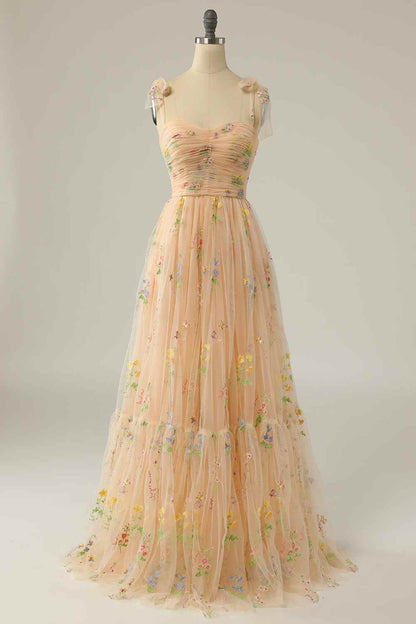 Tulle A-Line Floral Appliques Sweetheart Prom Party Dress