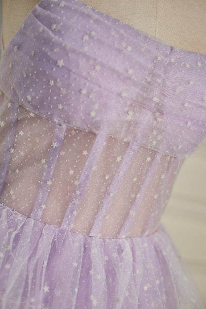 Lavender Strapless Dot Tulle Multi-Layers Homecoming Dress